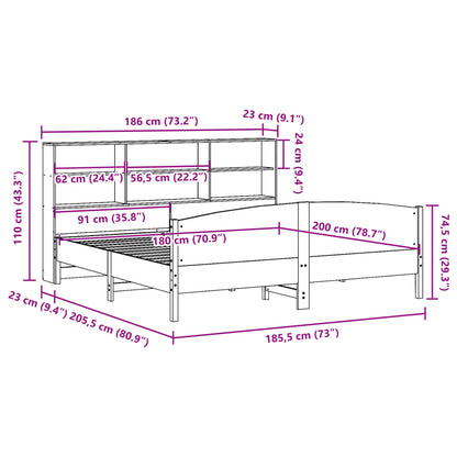 Bed met boekenkast zonder matras grenenhout wasbruin 180x200 cm