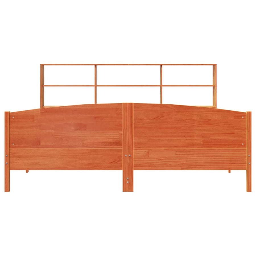 Bed met boekenkast zonder matras grenenhout wasbruin 180x200 cm