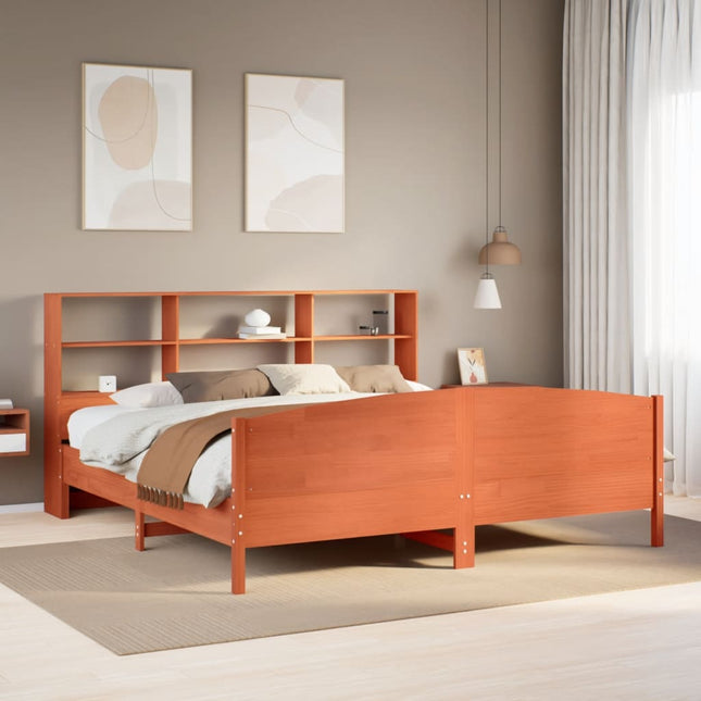 Bed met boekenkast zonder matras grenenhout wasbruin 180x200 cm