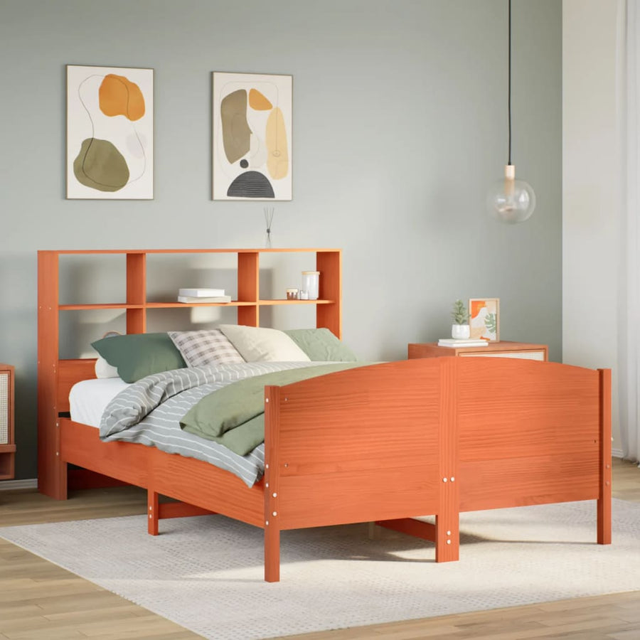 Bed met boekenkast zonder matras grenenhout wasbruin 160x200 cm