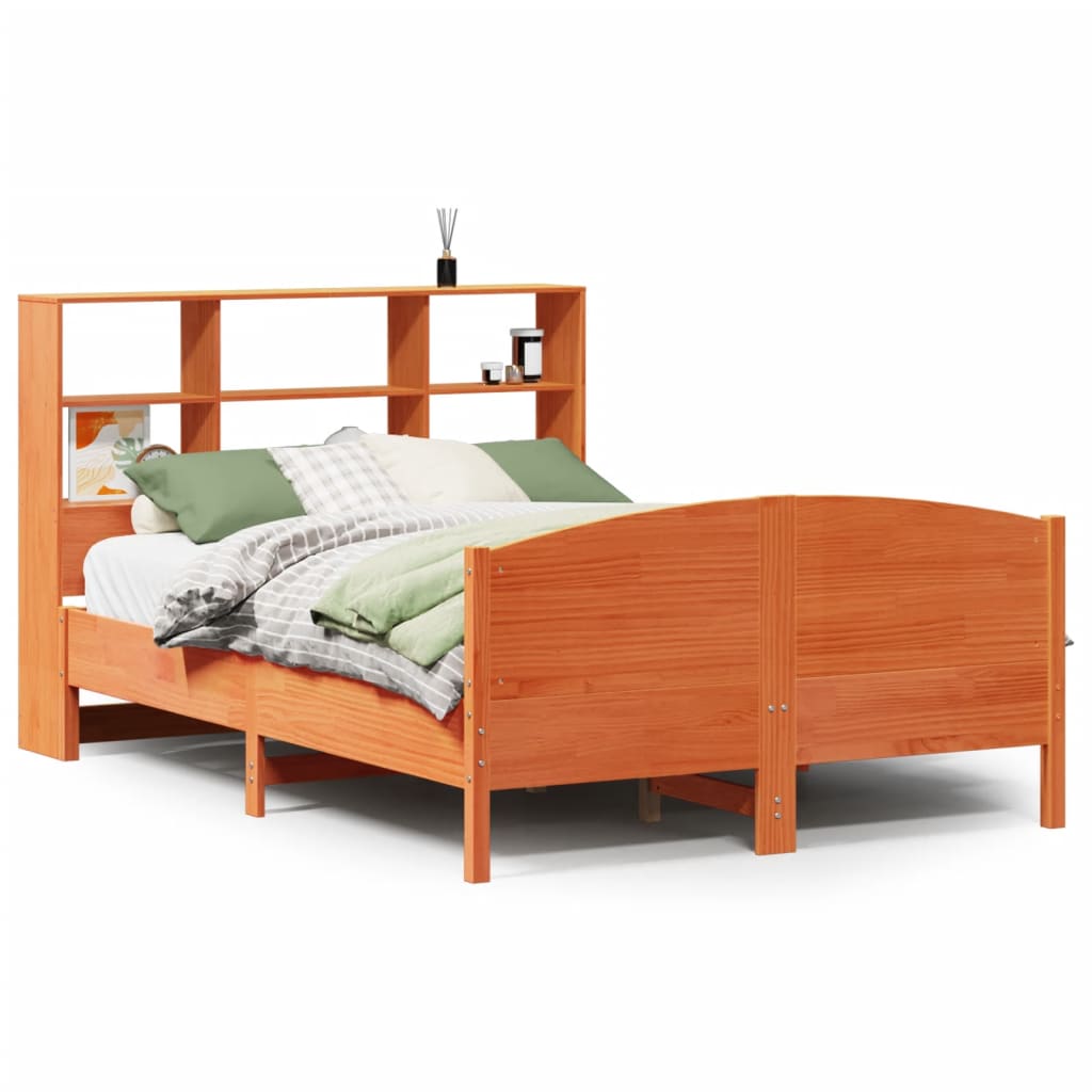 Bed met boekenkast zonder matras grenenhout wasbruin 150x200 cm