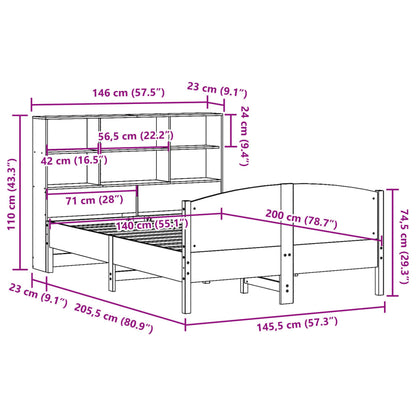 Bed met boekenkast zonder matras grenenhout wit 140x200 cm
