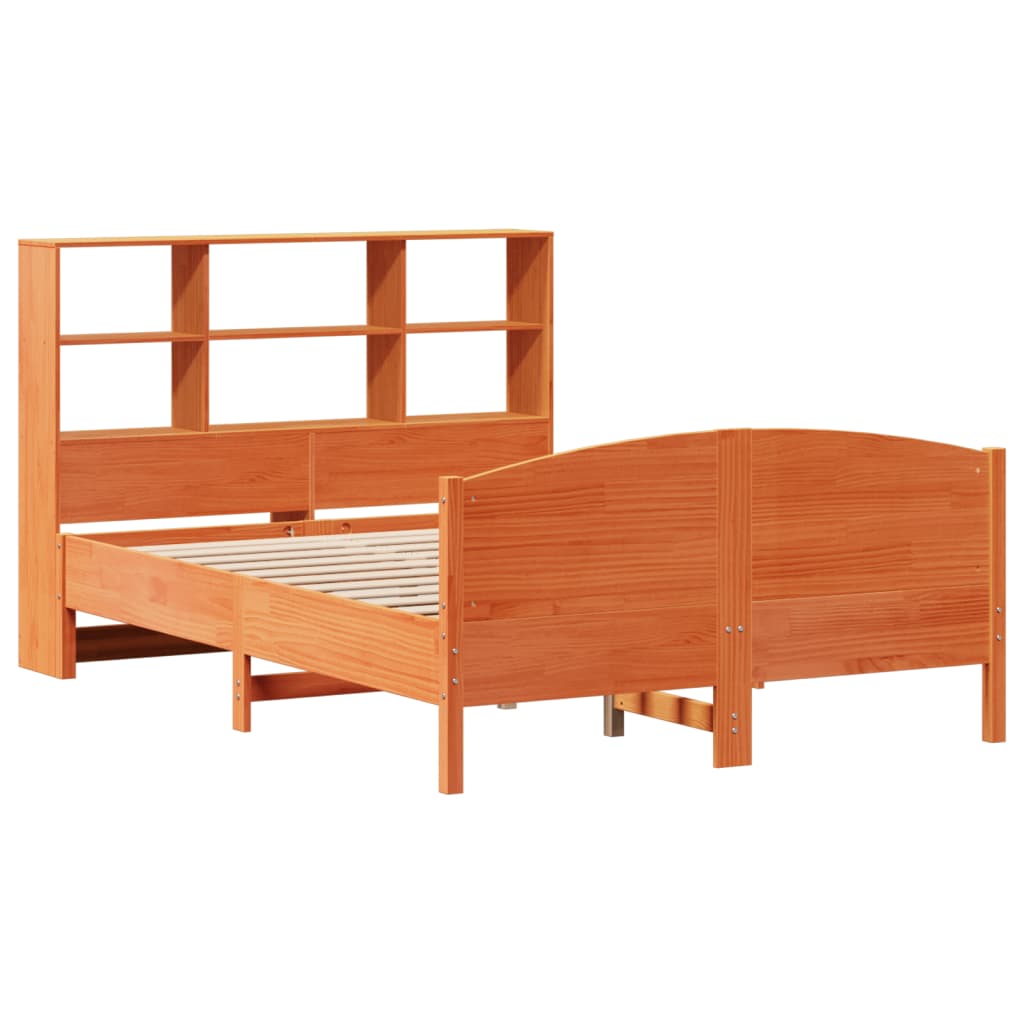 Bed met boekenkast zonder matras grenenhout wasbruin 140x190 cm