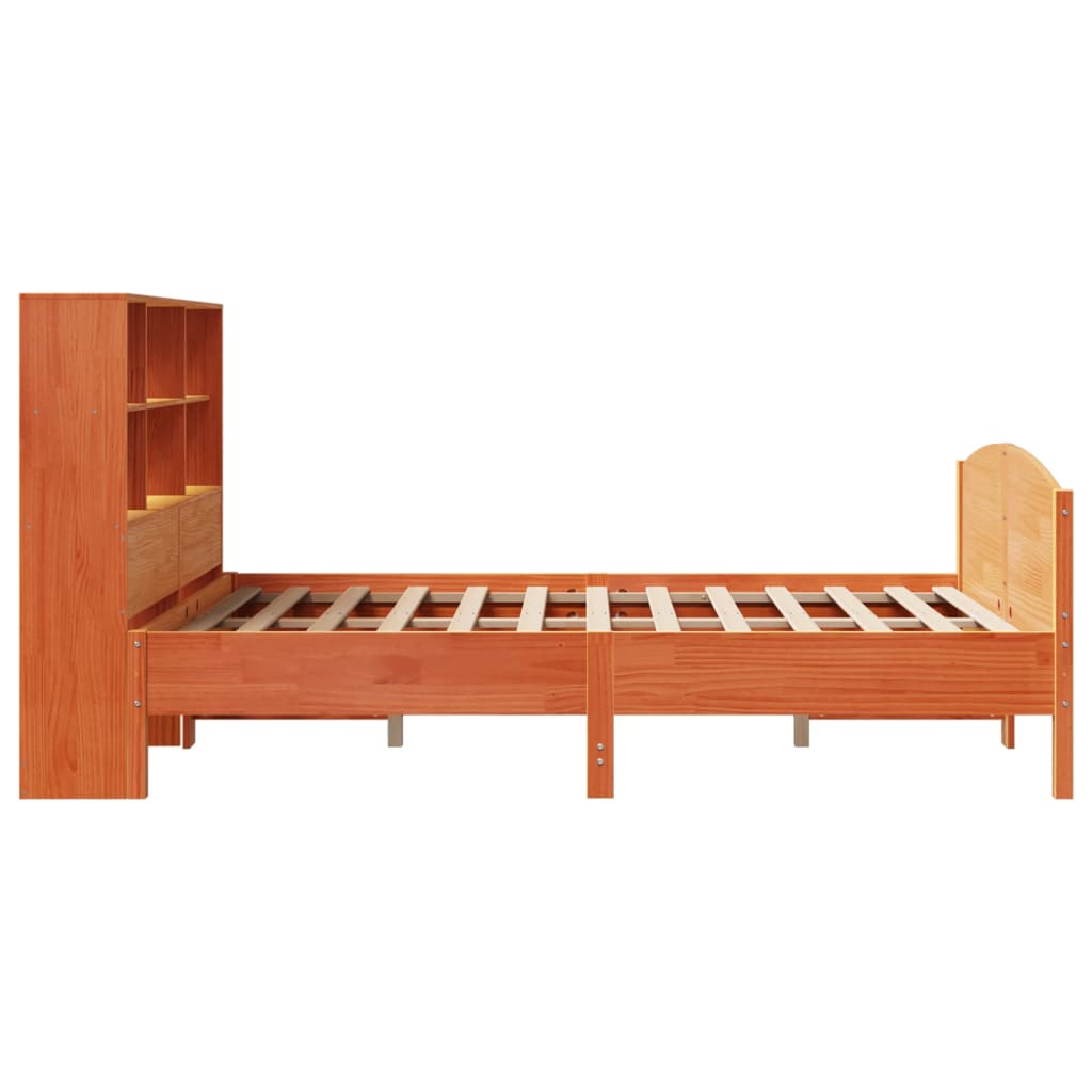 Bed met boekenkast zonder matras grenenhout wasbruin 140x190 cm