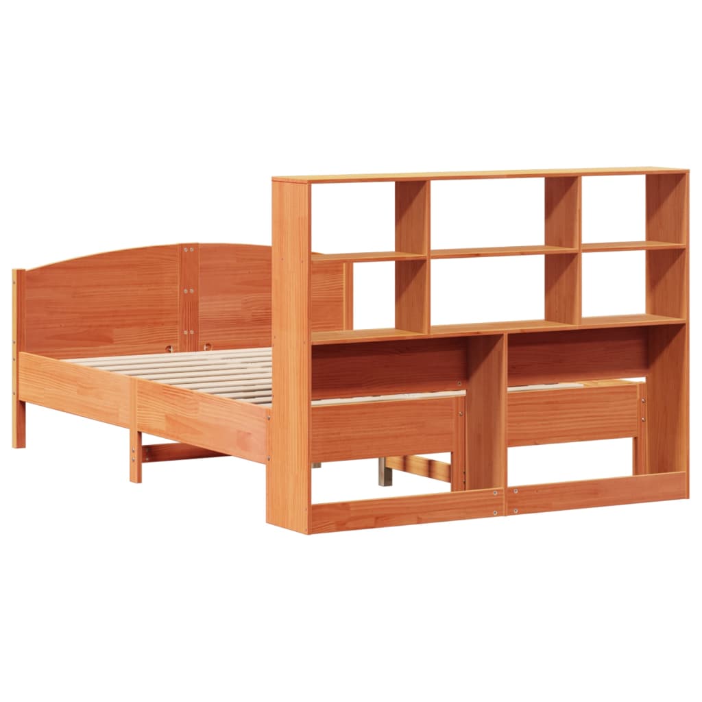 Bed met boekenkast zonder matras grenenhout wasbruin 140x190 cm