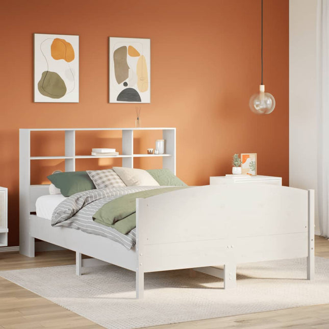 Bed met boekenkast zonder matras grenenhout wit 135x190 cm