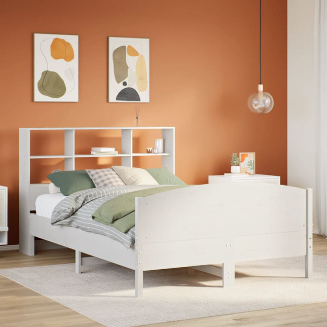 Bed met boekenkast zonder matras grenenhout wit 120x190 cm