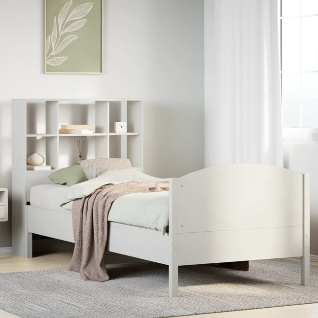 Bed met boekenkast zonder matras grenenhout wit 100x200 cm