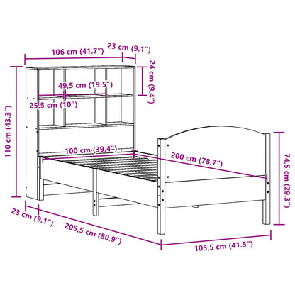 Bed met boekenkast zonder matras grenenhout wasbruin 100x200 cm