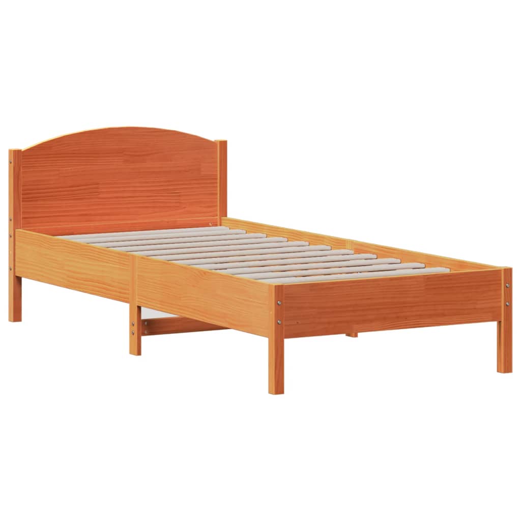 Bed met boekenkast zonder matras grenenhout wasbruin 100x200 cm