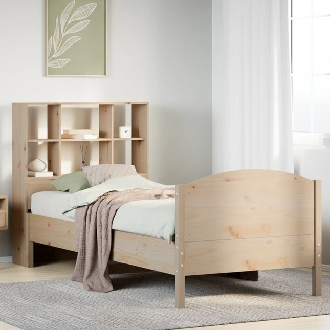 Bed met boekenkast zonder matras massief grenenhout 90x200 cm