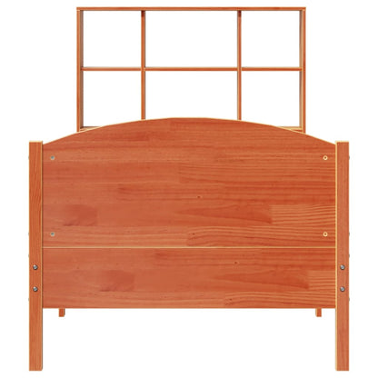 Bed met boekenkast zonder matras grenenhout wasbruin 75x190 cm