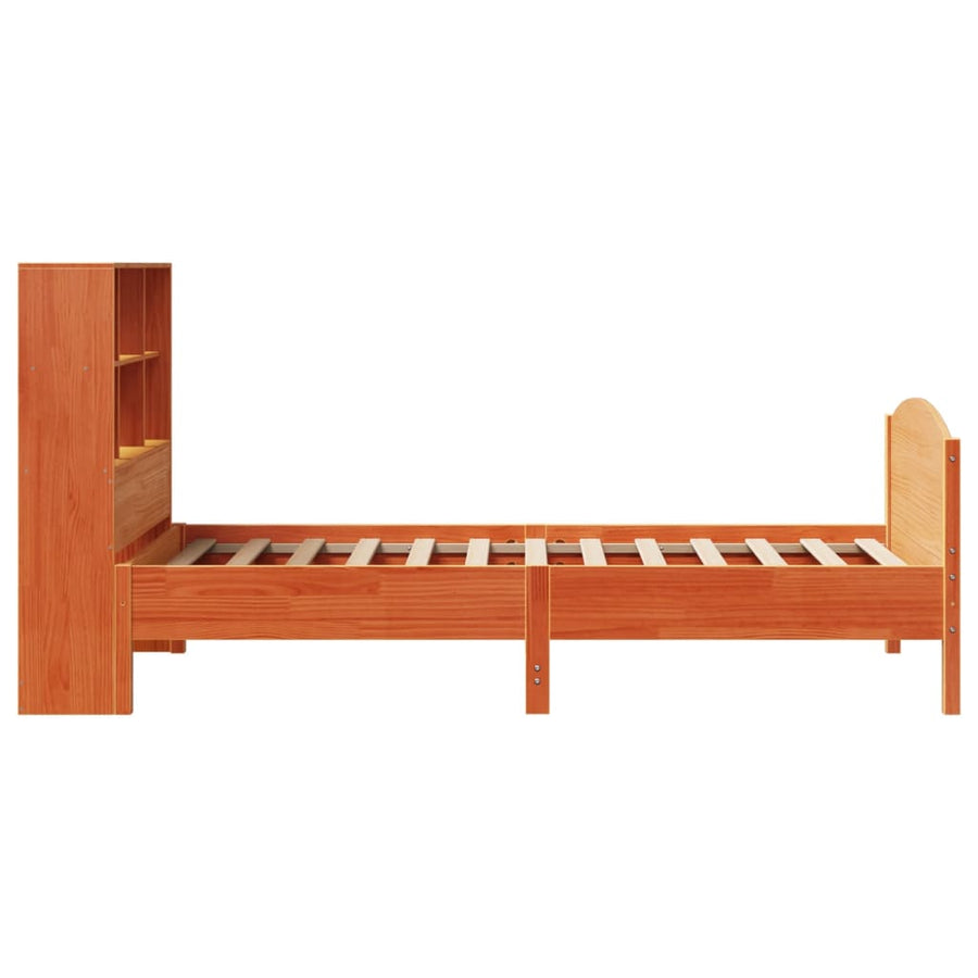 Bed met boekenkast zonder matras grenenhout wasbruin 75x190 cm