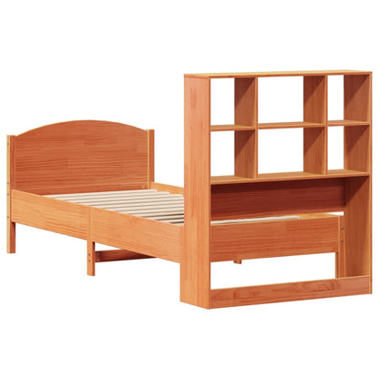 Bed met boekenkast zonder matras grenenhout wasbruin 75x190 cm