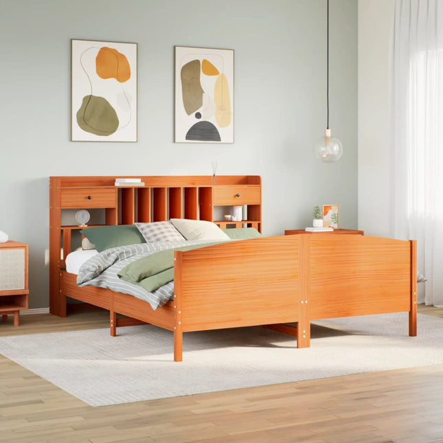 Bed met boekenkast zonder matras grenenhout wasbruin 180x200 cm