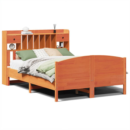 Bed met boekenkast zonder matras grenenhout wasbruin 160x200 cm