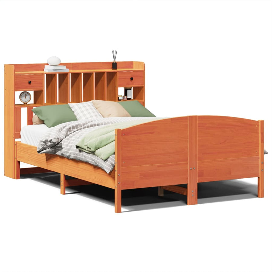 Bed met boekenkast zonder matras grenenhout wasbruin 160x200 cm