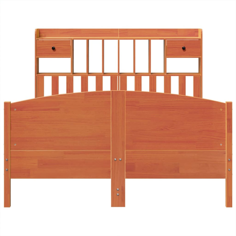 Bed met boekenkast zonder matras grenenhout wasbruin 160x200 cm