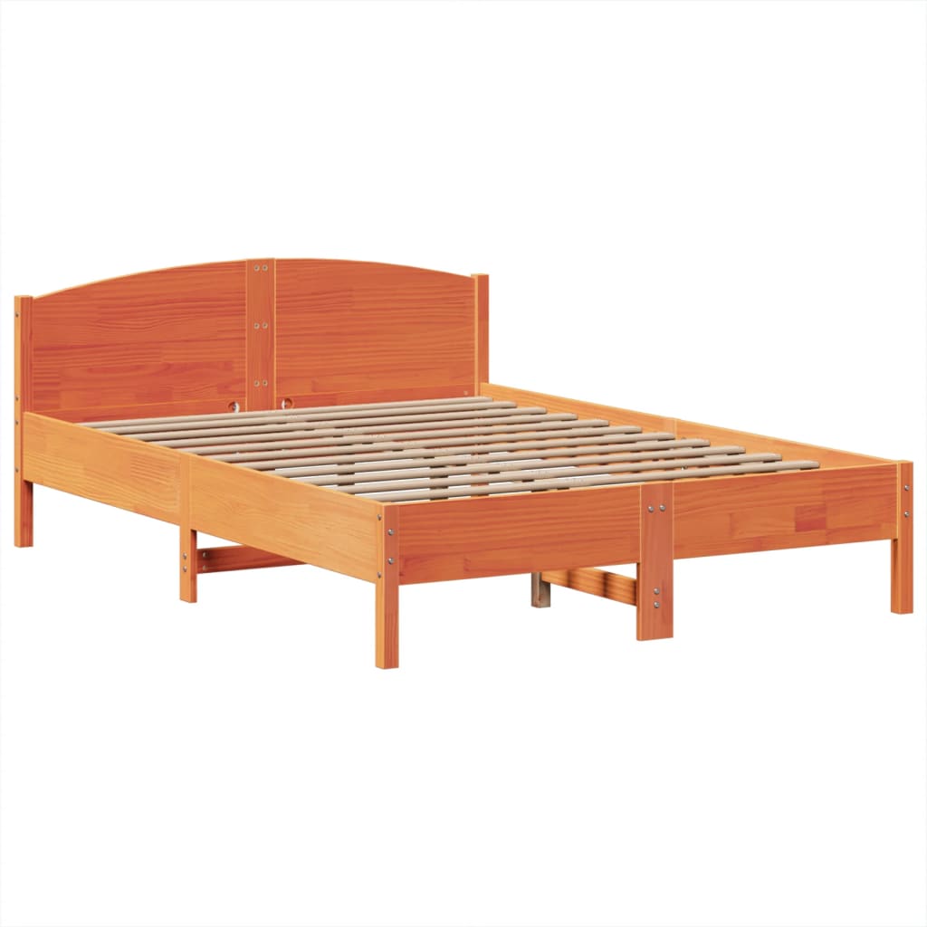 Bed met boekenkast zonder matras grenenhout wasbruin 160x200 cm