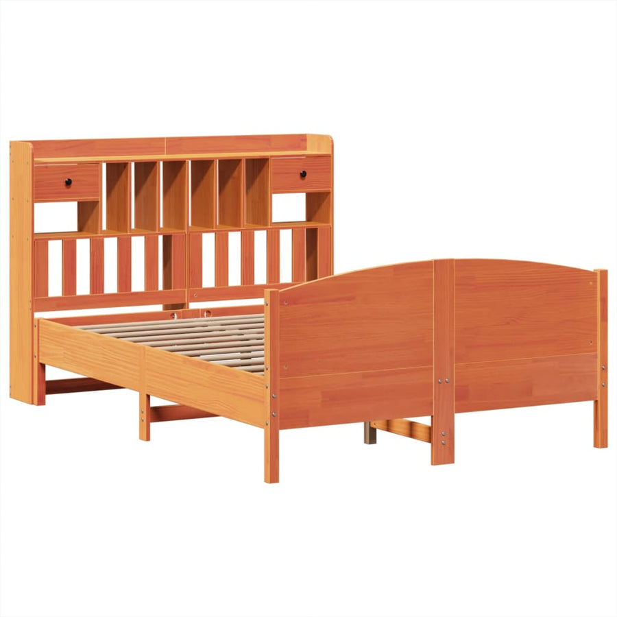 Bed met boekenkast zonder matras grenenhout wasbruin 150x200 cm