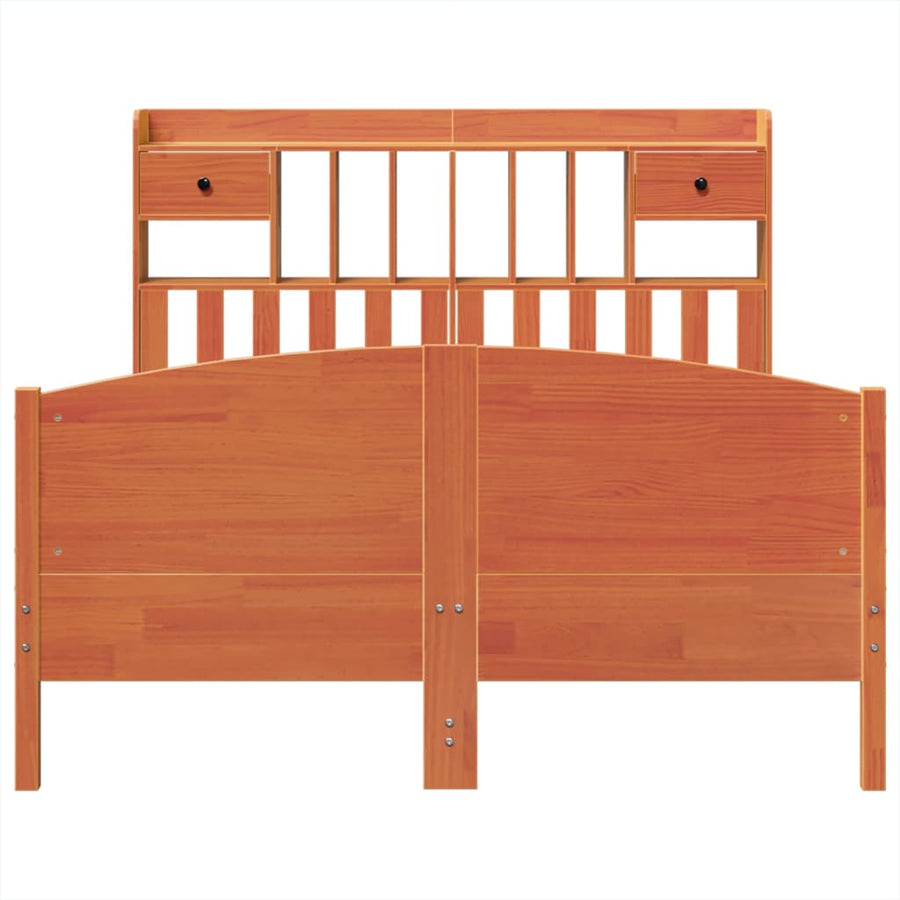 Bed met boekenkast zonder matras grenenhout wasbruin 150x200 cm