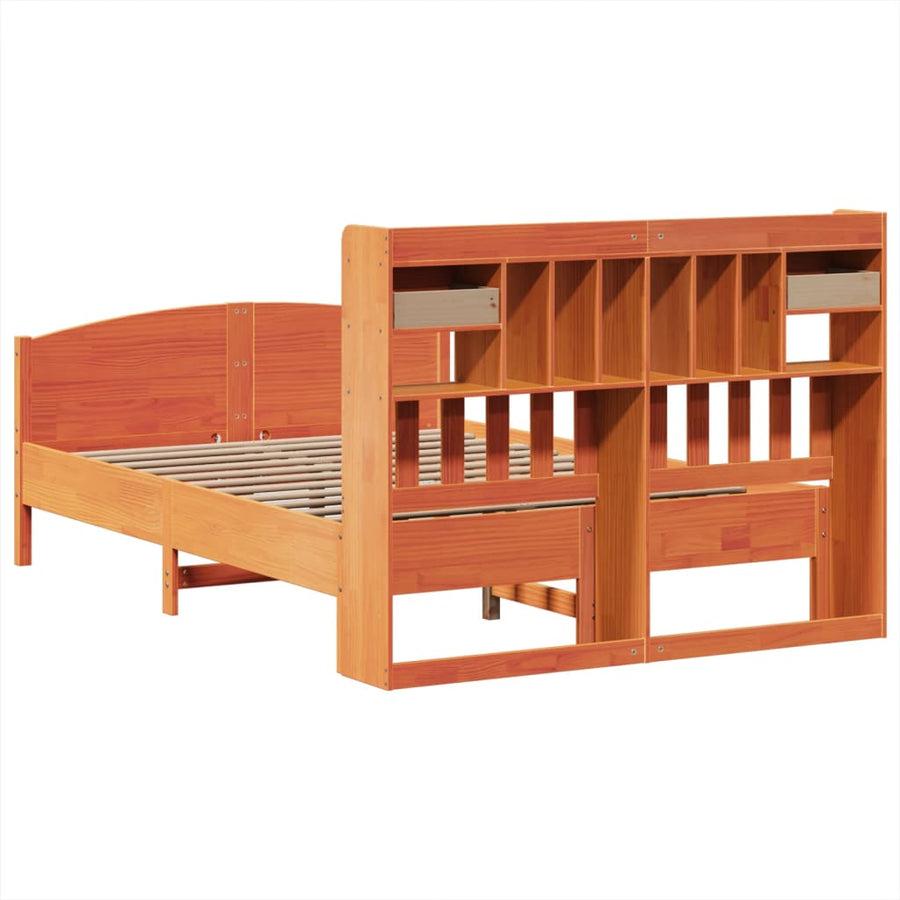 Bed met boekenkast zonder matras grenenhout wasbruin 150x200 cm
