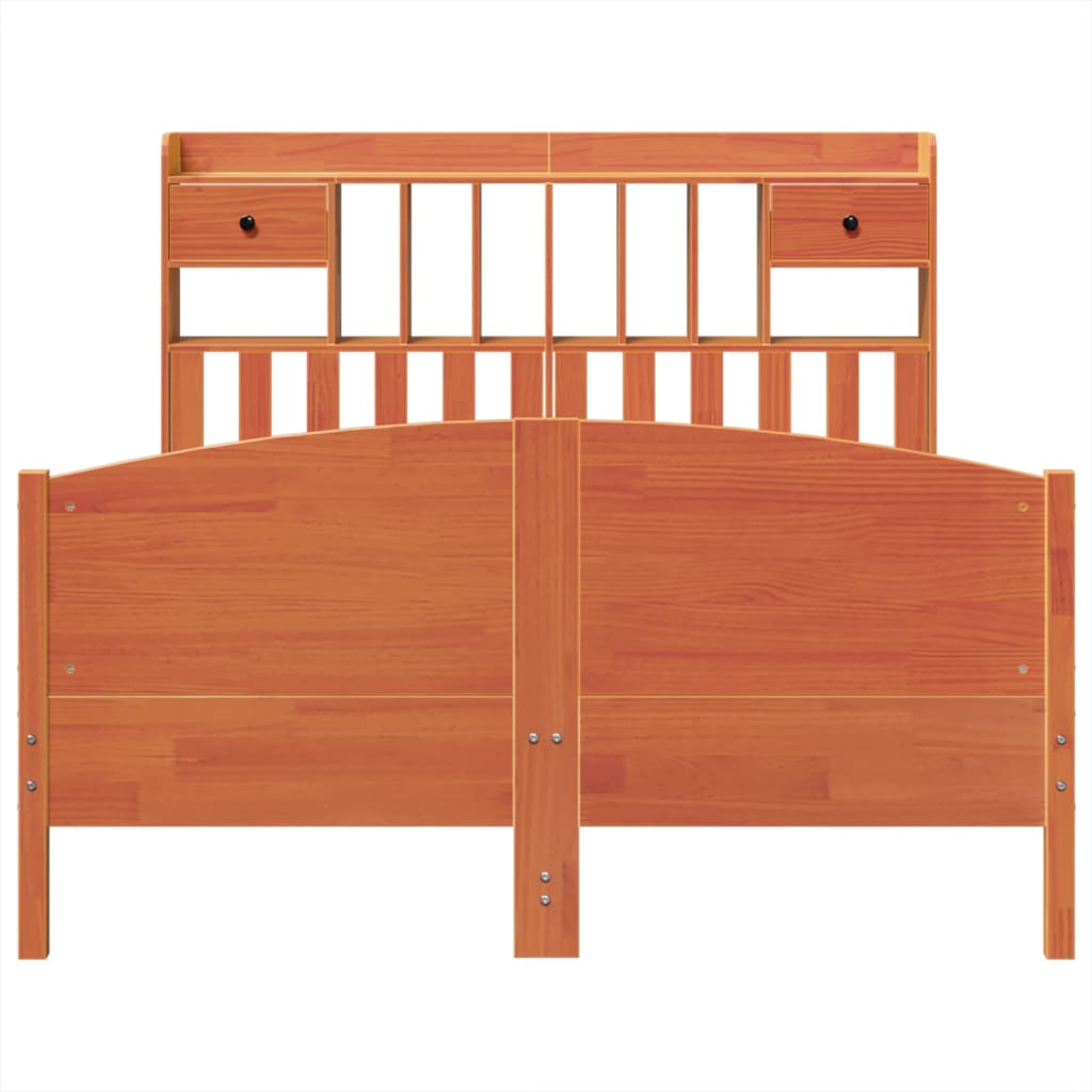 Bed met boekenkast zonder matras grenenhout wasbruin 140x200 cm