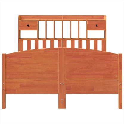 Bed met boekenkast zonder matras grenenhout wasbruin 140x200 cm