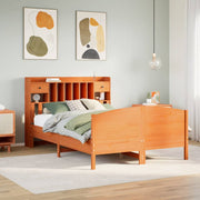 Bed 140x200 cm grenenhout wasbruin met boekenkast