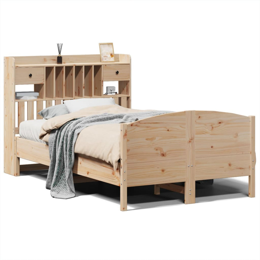 Bed met boekenkast zonder matras massief grenenhout 135x190 cm