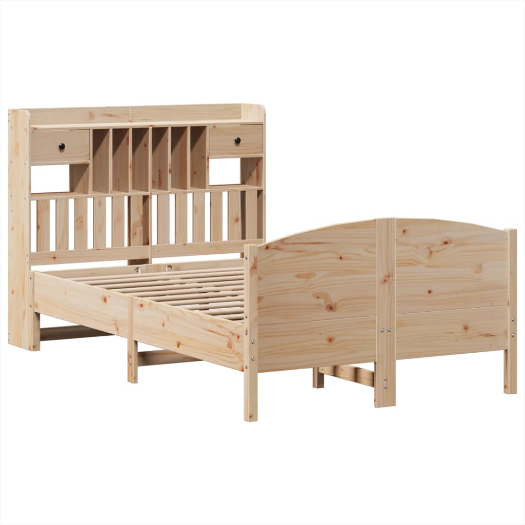 Bed met boekenkast zonder matras massief grenenhout 135x190 cm