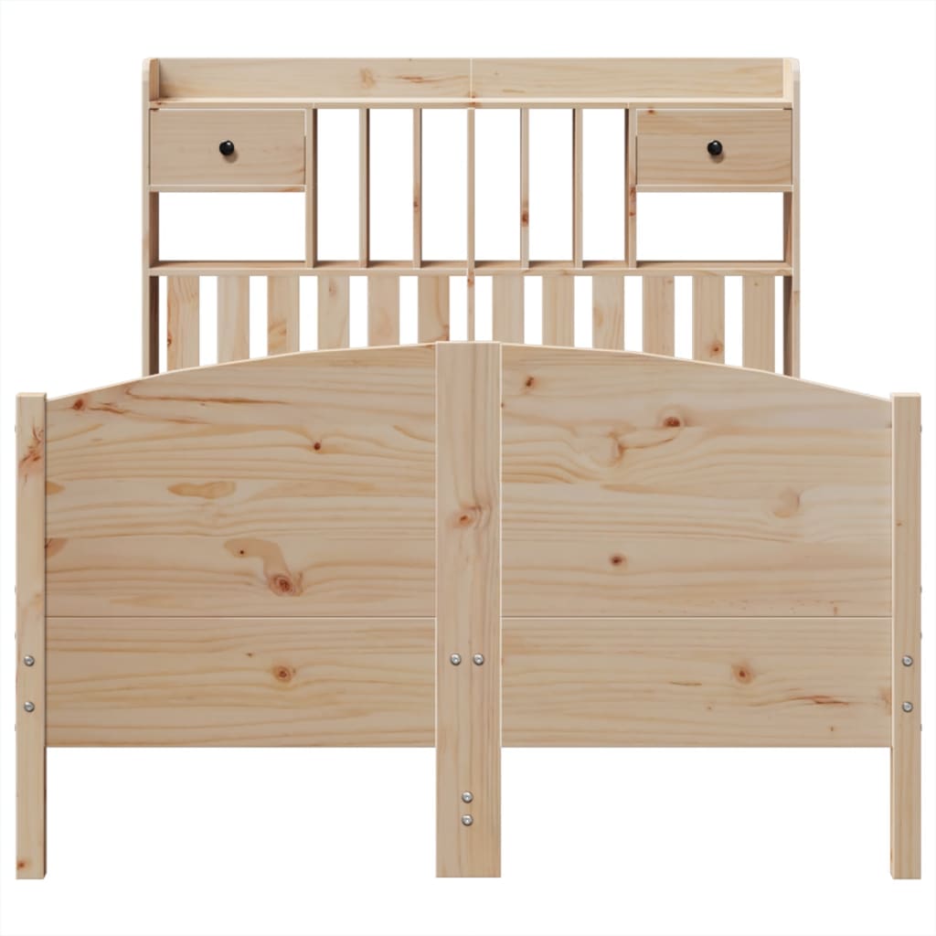 Bed met boekenkast zonder matras massief grenenhout 135x190 cm