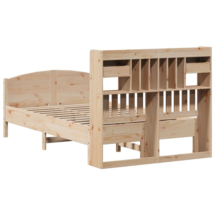 Bed met boekenkast zonder matras massief grenenhout 135x190 cm