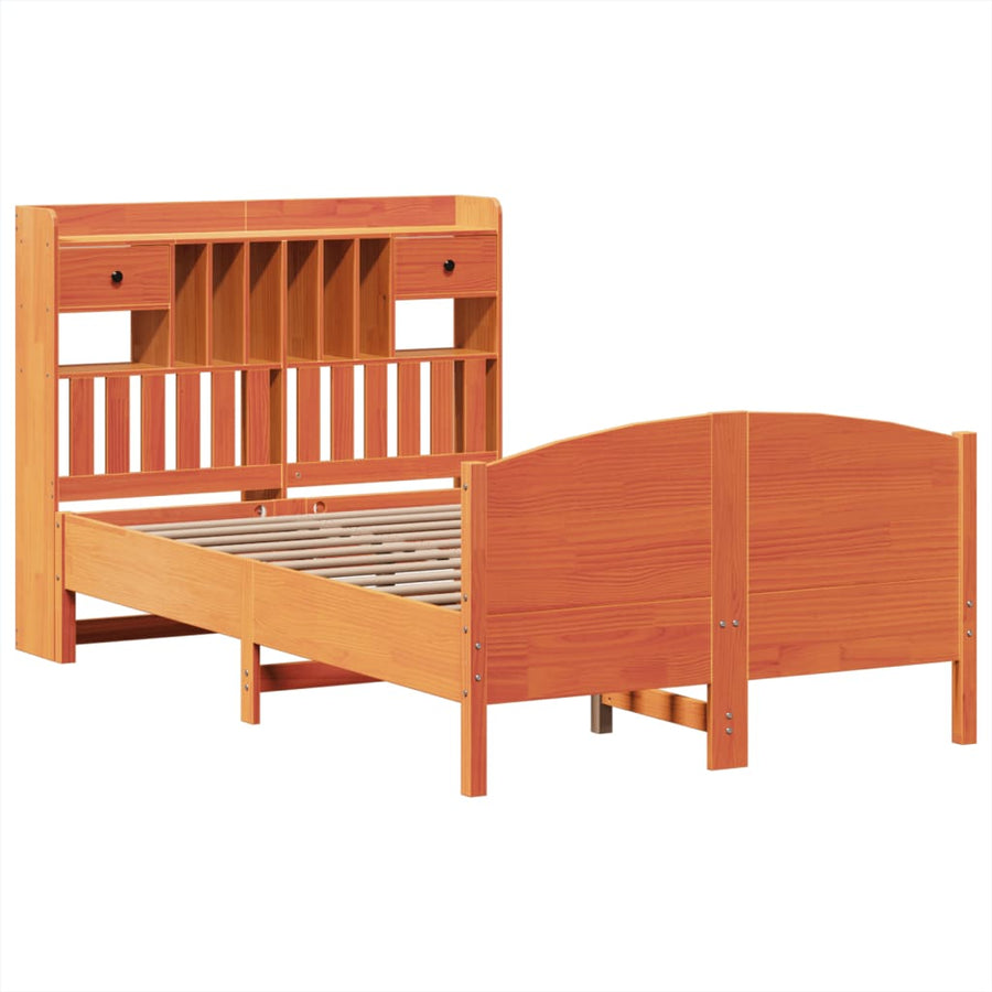Bed met boekenkast zonder matras grenenhout wasbruin 135x190 cm