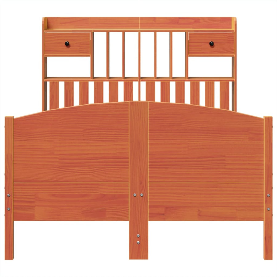 Bed met boekenkast zonder matras grenenhout wasbruin 135x190 cm