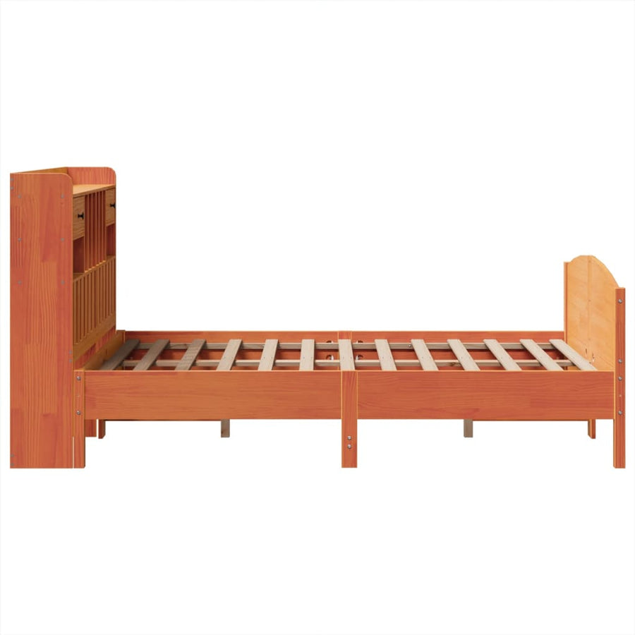 Bed met boekenkast zonder matras grenenhout wasbruin 135x190 cm