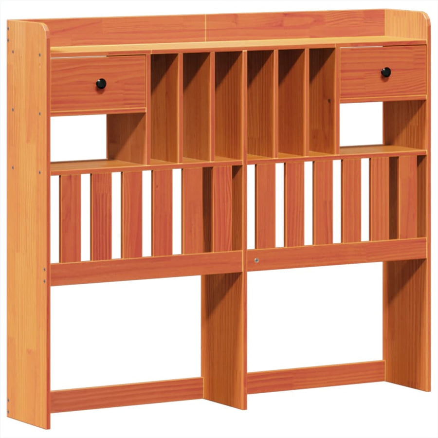 Bed met boekenkast zonder matras grenenhout wasbruin 135x190 cm