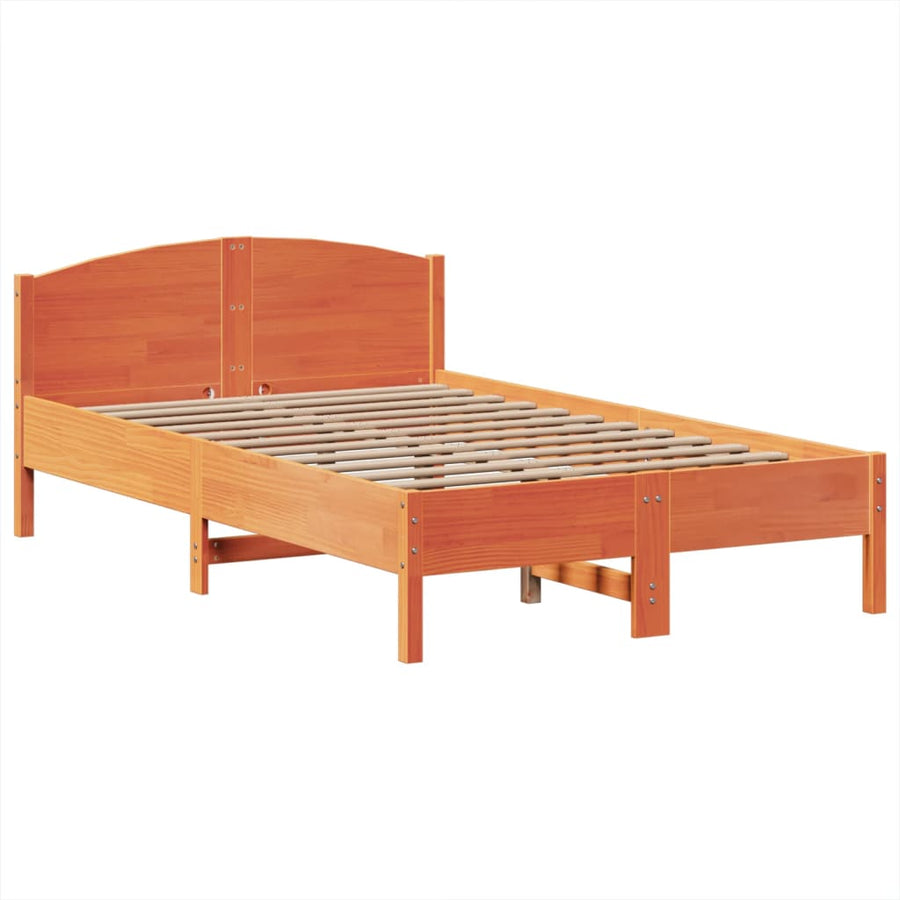 Bed met boekenkast zonder matras grenenhout wasbruin 135x190 cm