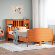 Bed 135x190 cm grenenhout wasbruin met boekenkast
