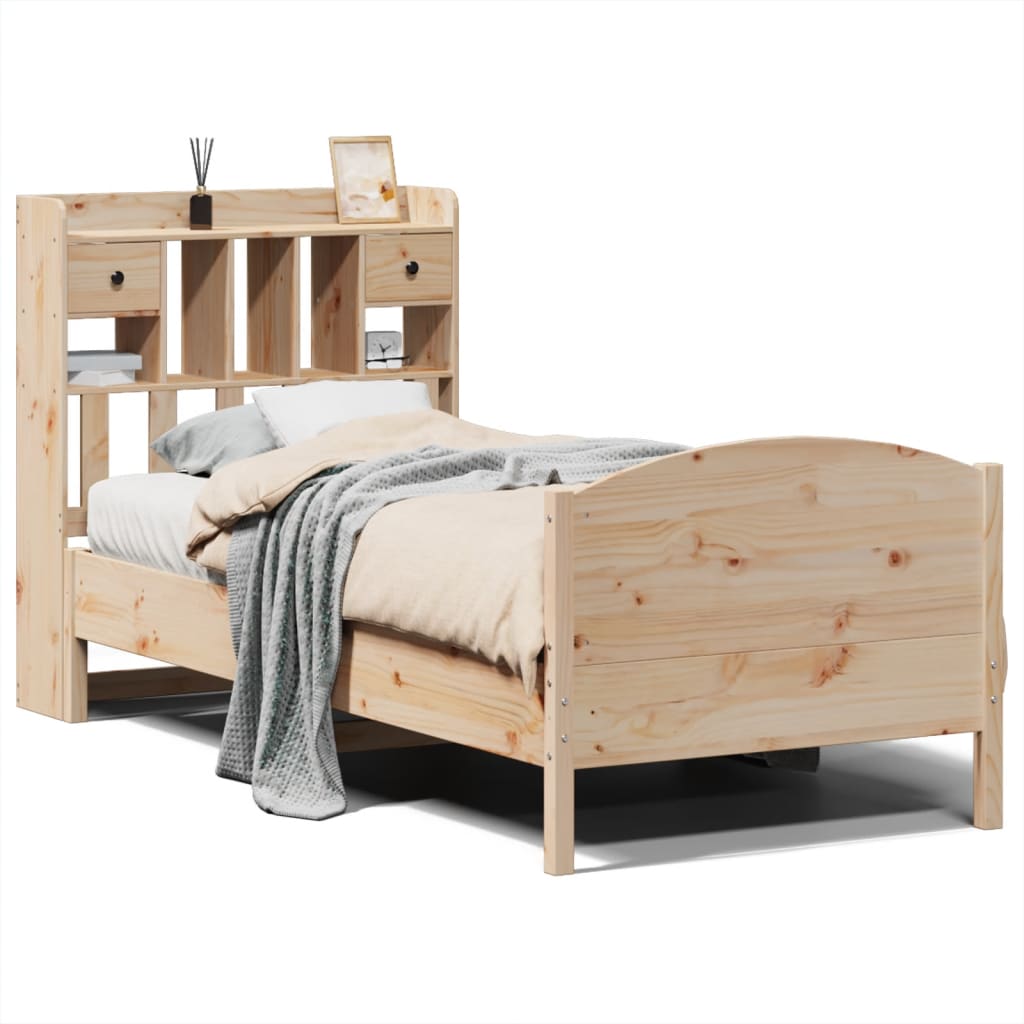 Bed met boekenkast zonder matras massief grenenhout 100x200 cm
