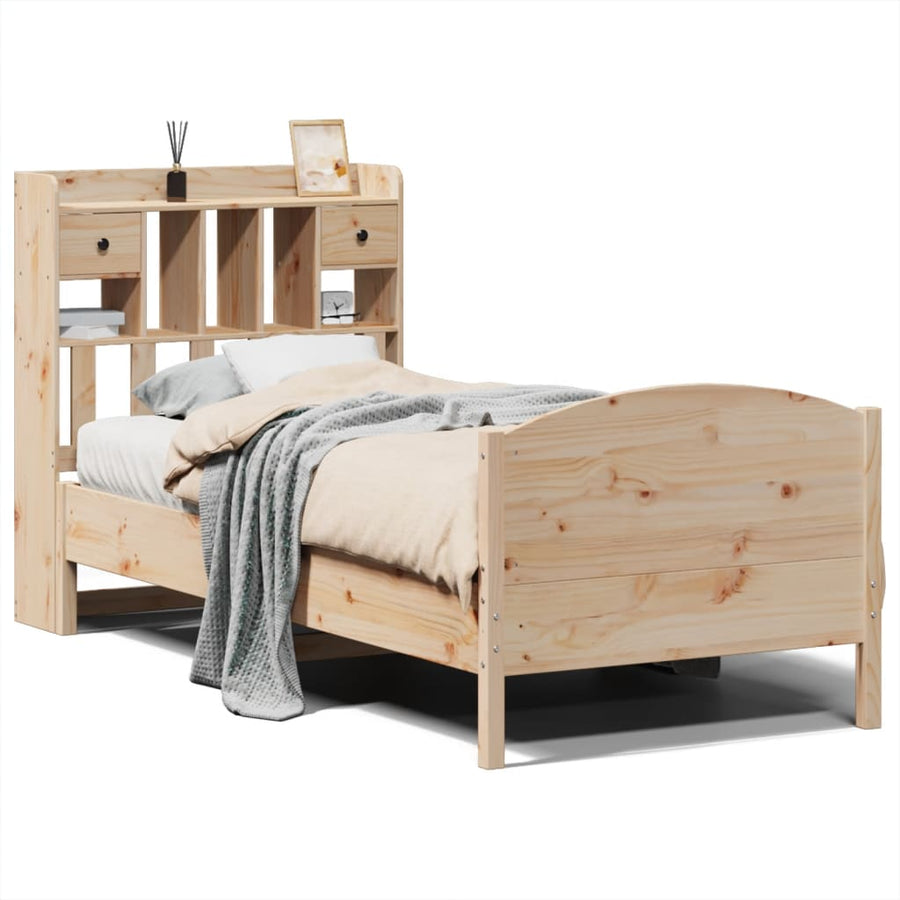 Bed met boekenkast zonder matras massief grenenhout 100x200 cm