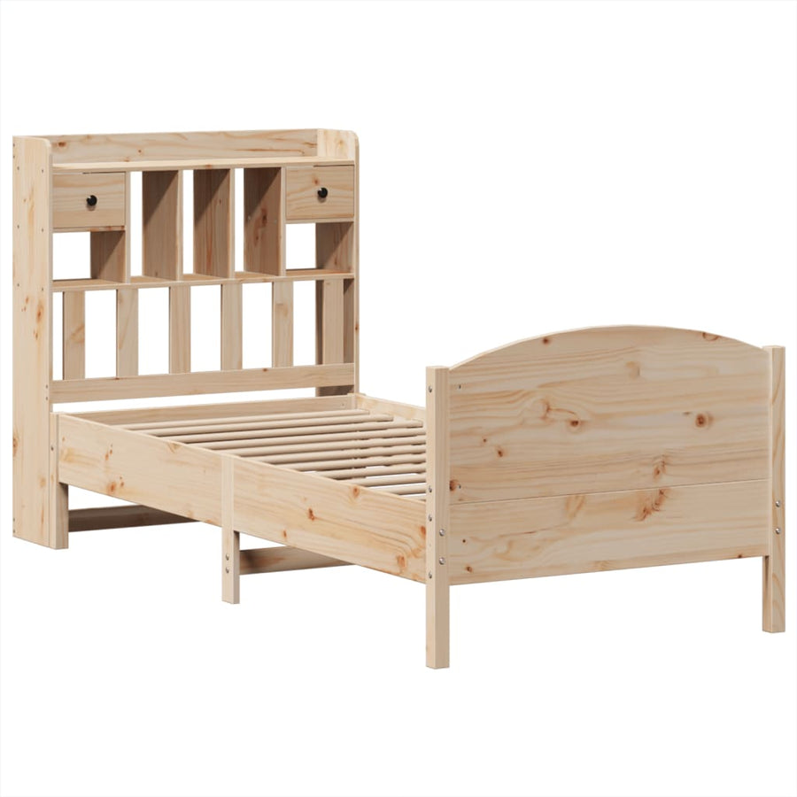 Bed met boekenkast zonder matras massief grenenhout 100x200 cm