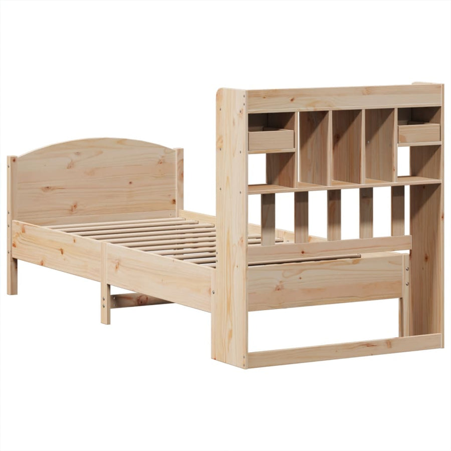 Bed met boekenkast zonder matras massief grenenhout 100x200 cm