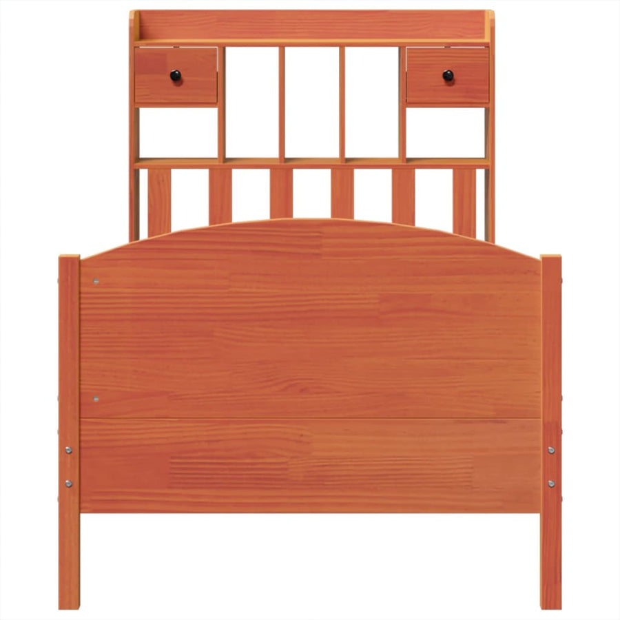 Bed met boekenkast zonder matras grenenhout wasbruin 100x200 cm