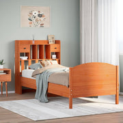 Bed 100x200 cm grenenhout wasbruin met boekenkast