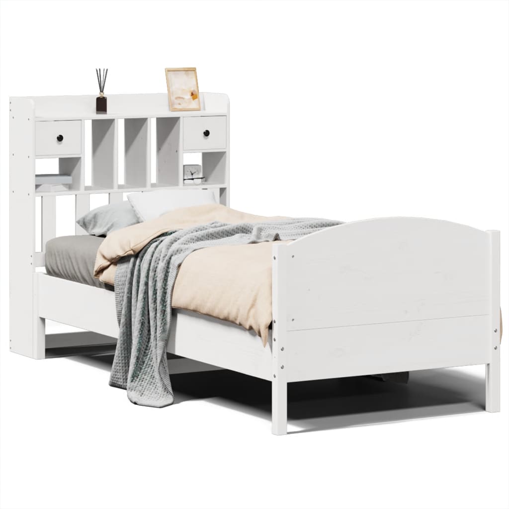 Bed met boekenkast zonder matras grenenhout wit 90x200 cm