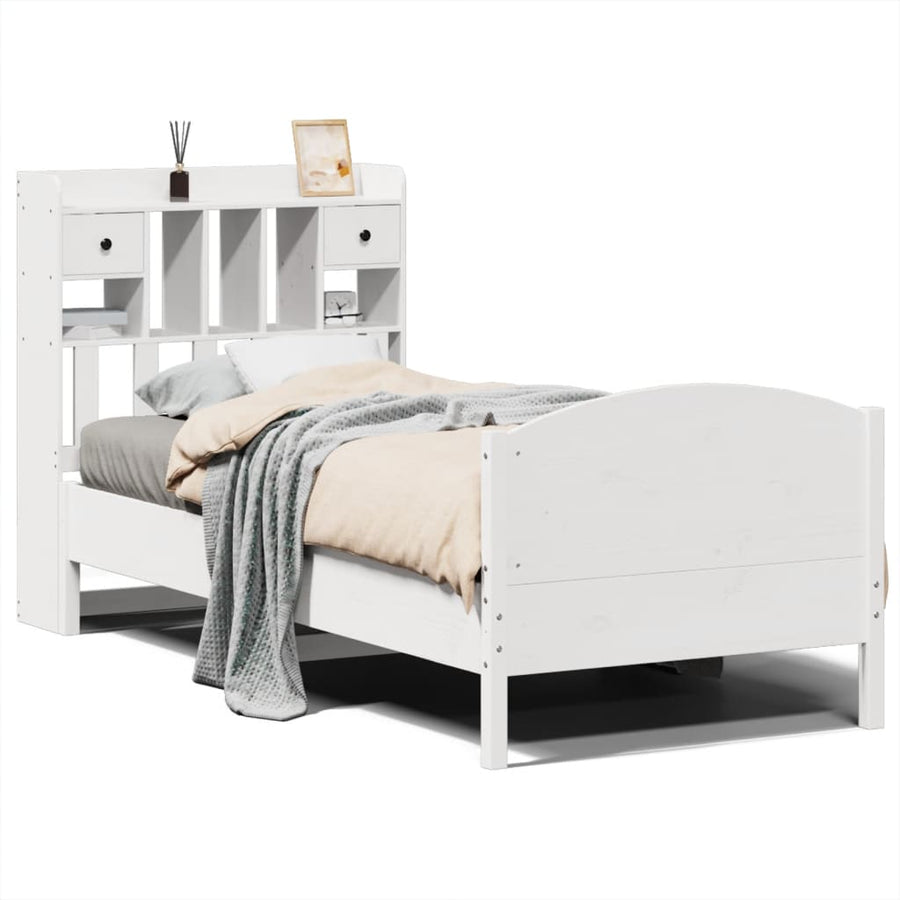 Bed met boekenkast zonder matras grenenhout wit 90x200 cm