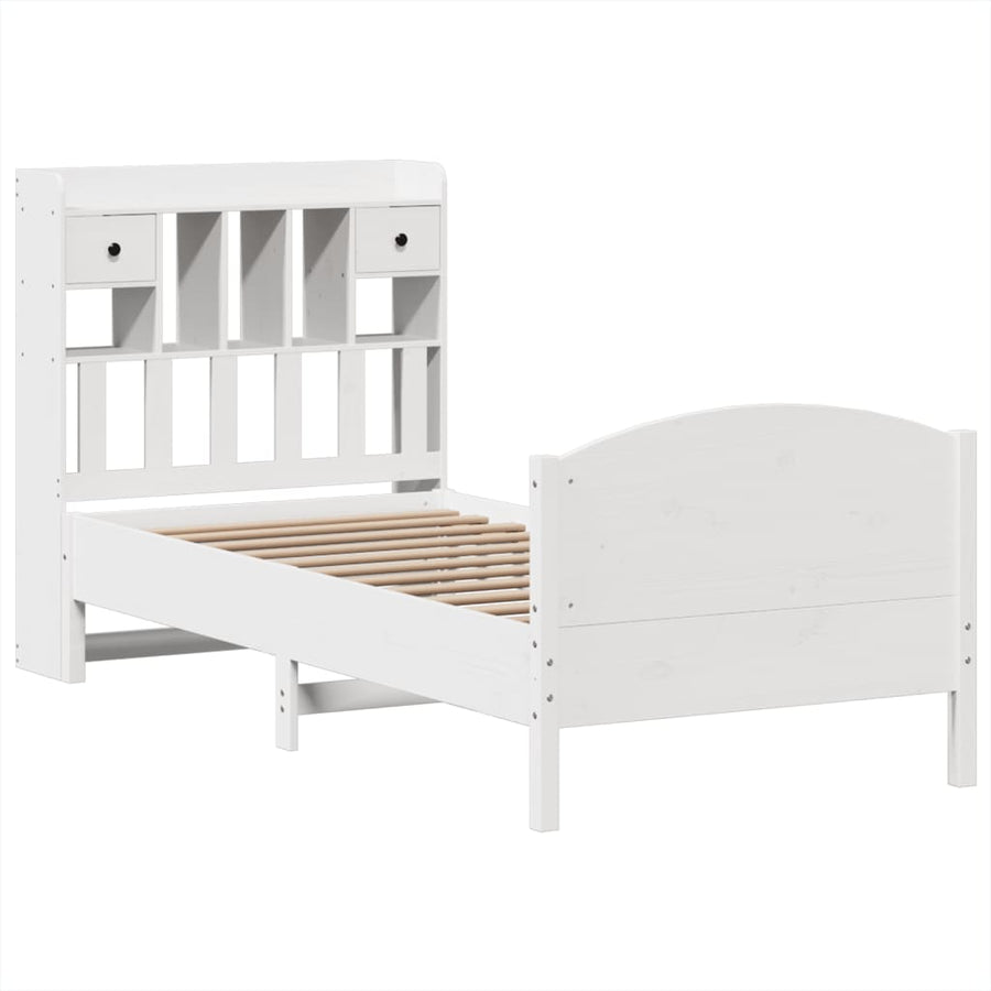 Bed met boekenkast zonder matras grenenhout wit 90x200 cm