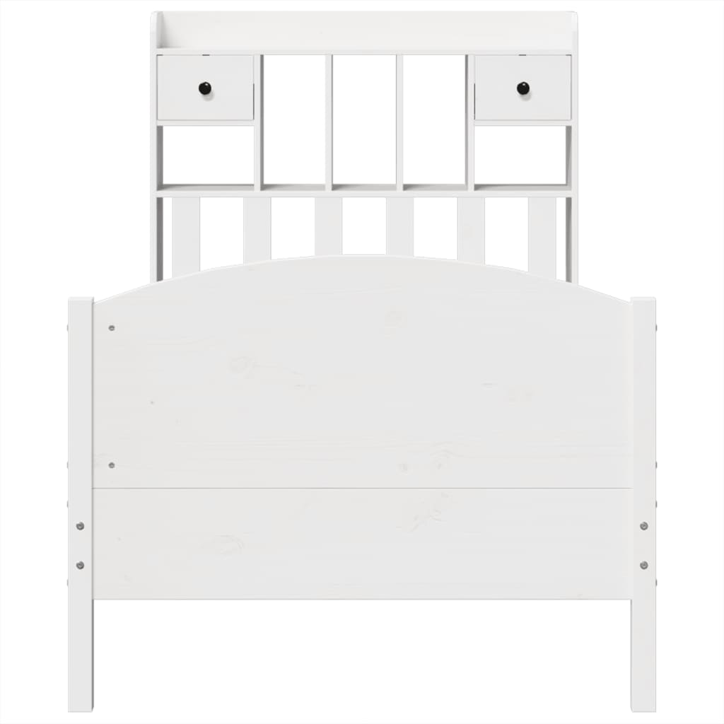 Bed met boekenkast zonder matras grenenhout wit 90x200 cm