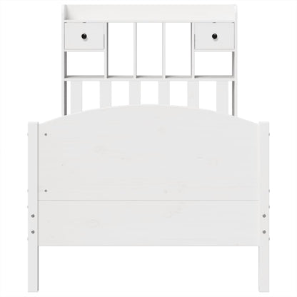 Bed met boekenkast zonder matras grenenhout wit 90x200 cm